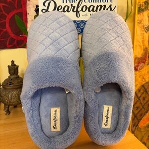 NWT Dearfoams Blue Libby Quilted Trim Slippers Women's Large 9/10 House Shoes
